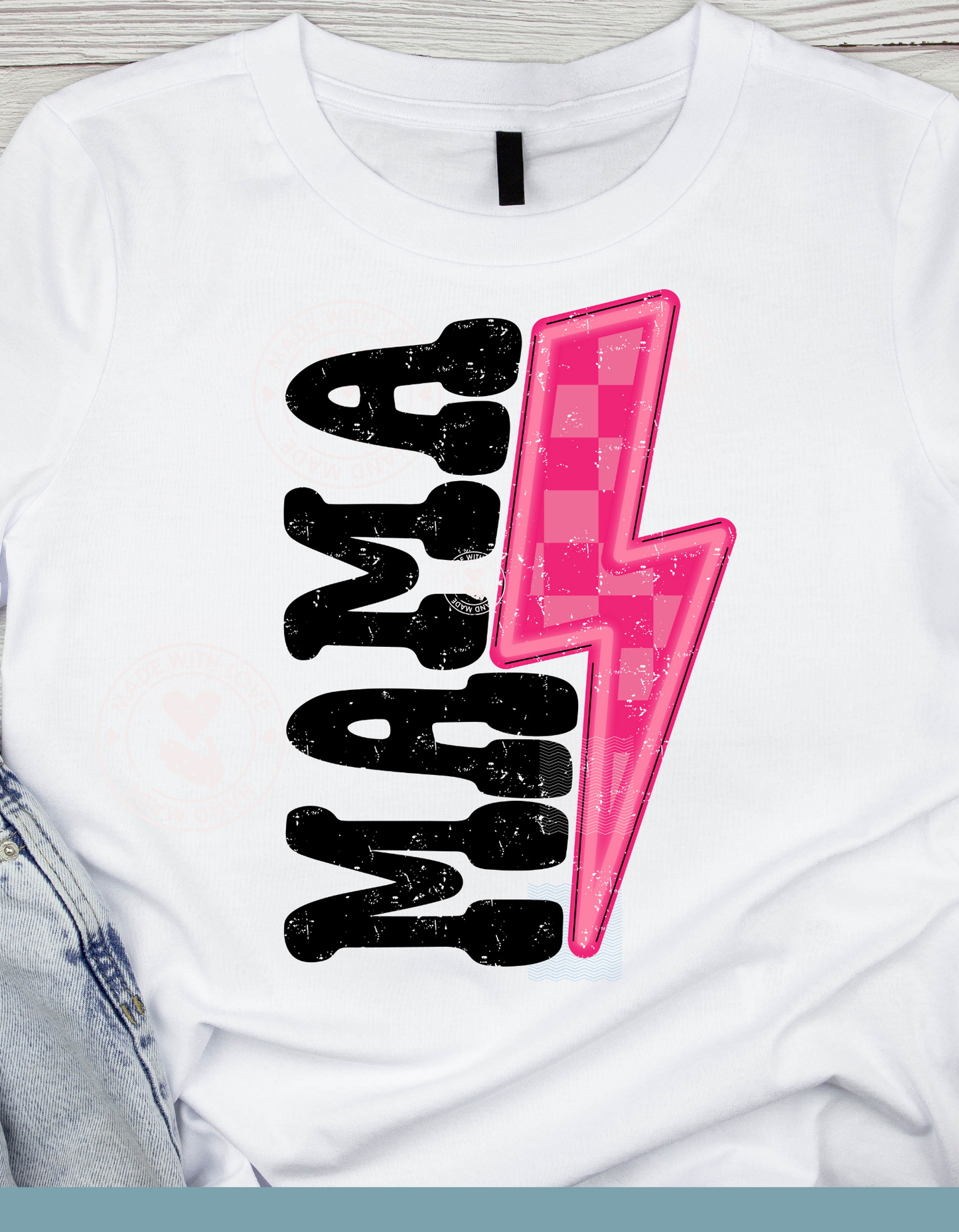 Mama Pink Checkered Bolt DISTRESSED Design