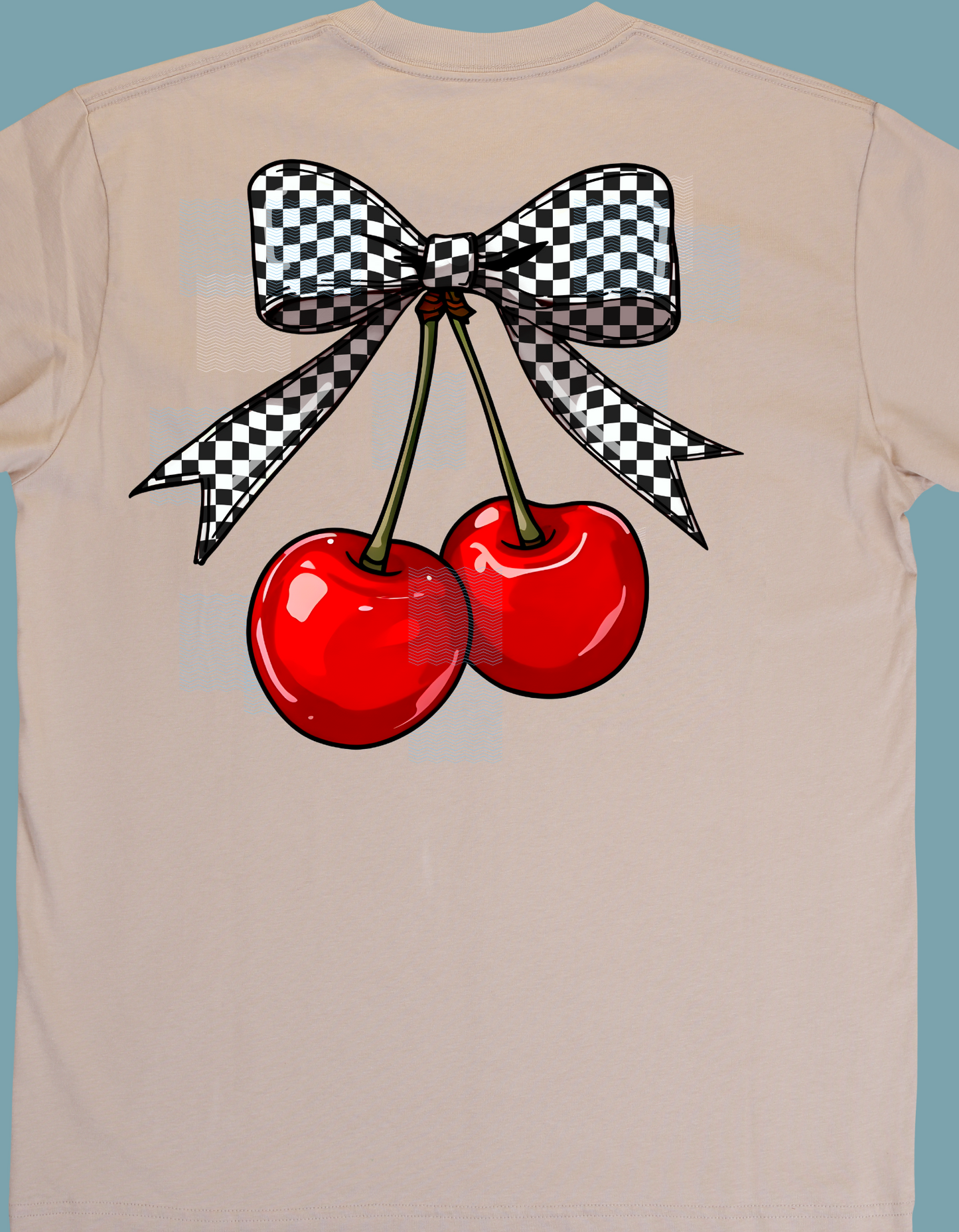Cherries With Checkered Bow Design