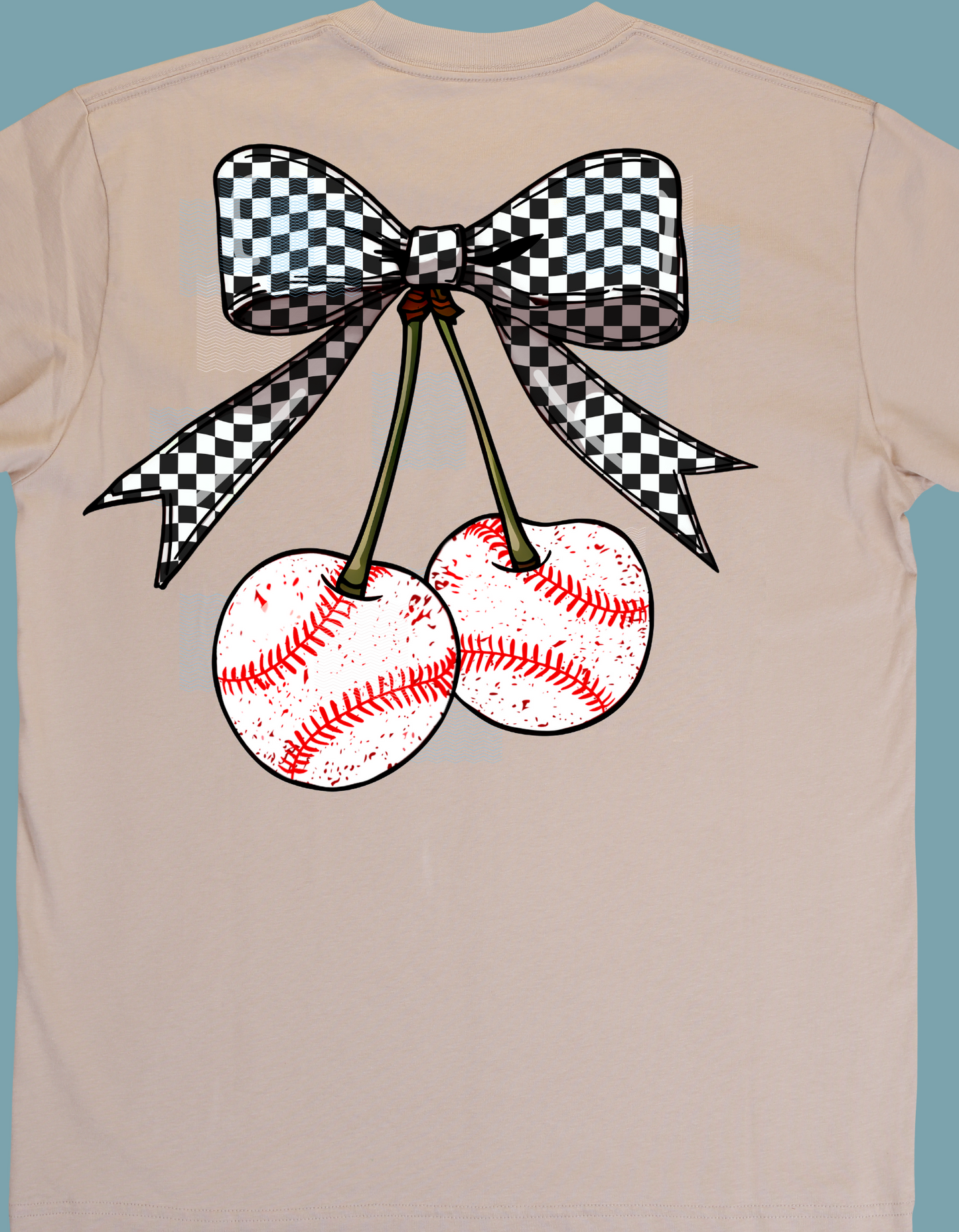Baseball Cherries With Checkered Bow Design