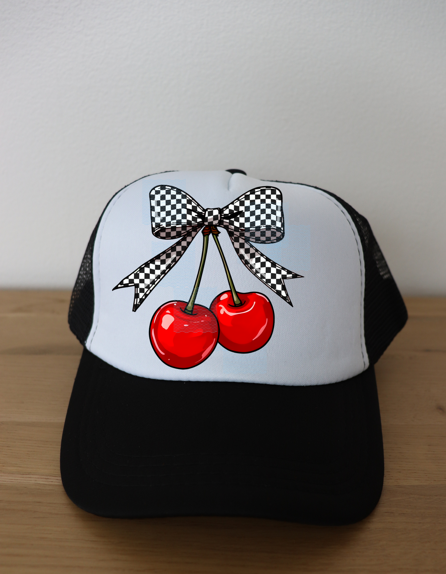 Cherries Checkered Bow Trucker Hat
