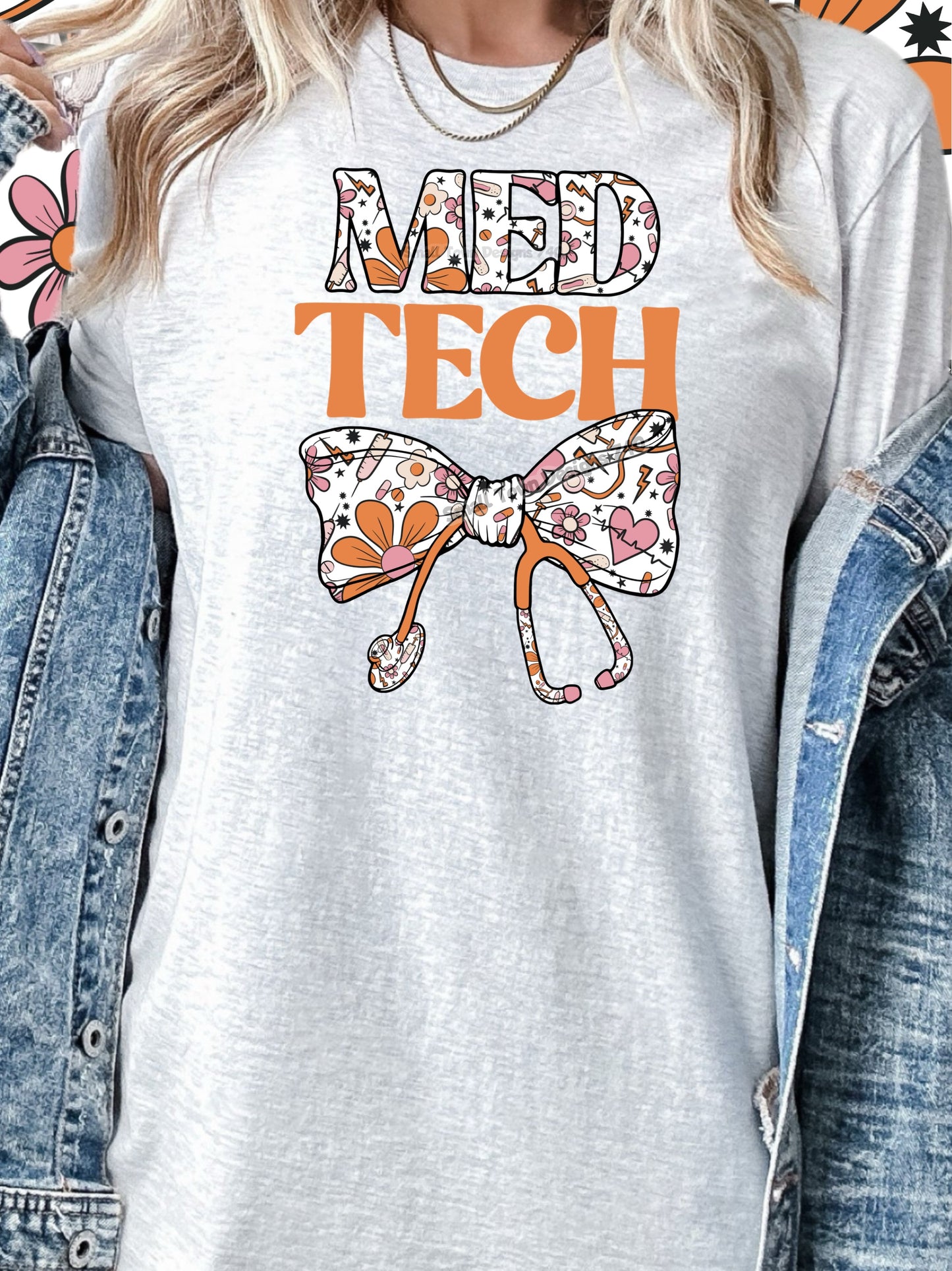 Med Tech Pink & Orange Bow Design
