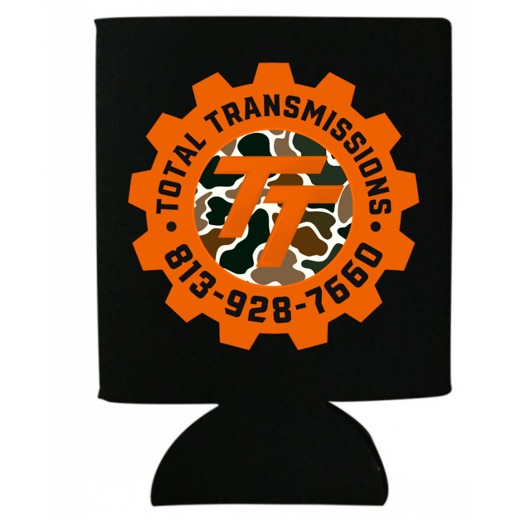 Total Transmissions Orange & Camo Logo Koozie