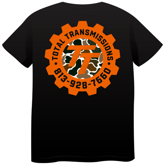 Total Transmissions Orange & Camo Logo T Shirt CHILDRENS