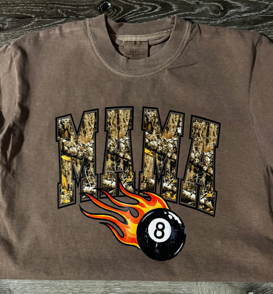 Mama Camo Flame 8BALL Espresso Comfort Color Tee