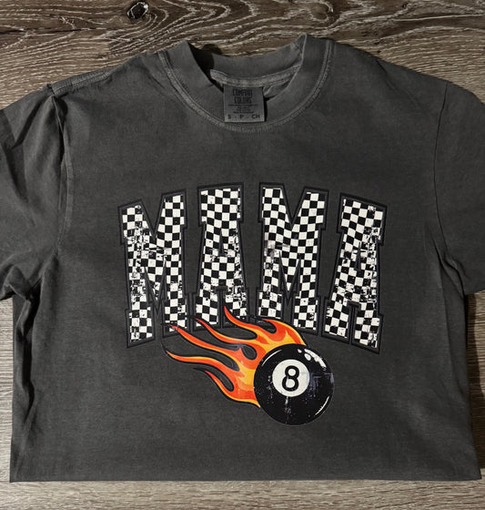 Mama Checkered Flame 8BALL Comfort Color Tee